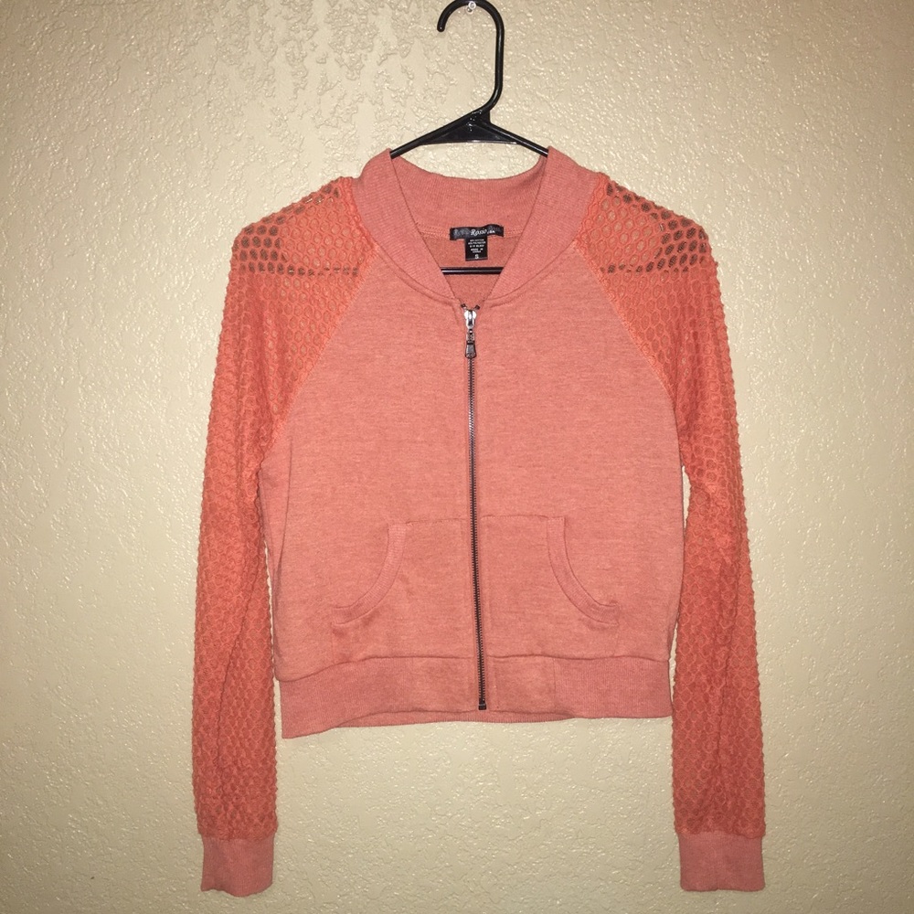 Orange sweater with mesh sleeves